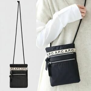 A.P.C. Black Nylon Logo Repeat Neck Pouch Crossbody Bag